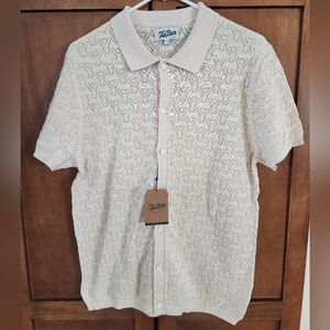 Men's The Tie Bar Full Placket Pointelle Ivory Polo Size Medium NEW w Tags